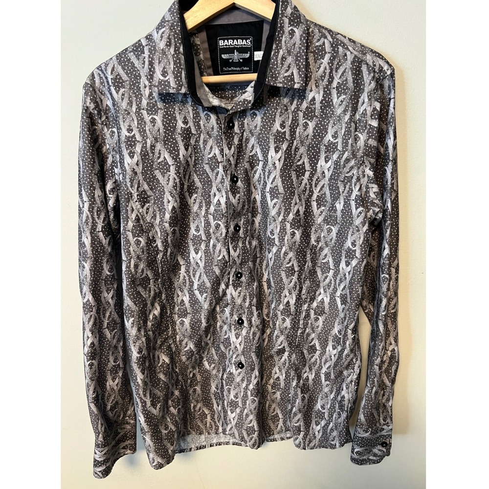 Barabas Button Down Shirt Mens L Grey Pre-owned Ribbon Dot Print Long Sleeve
